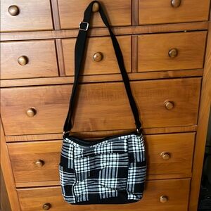 Thirty One black and white plaid shoulder bag with matching wallet.